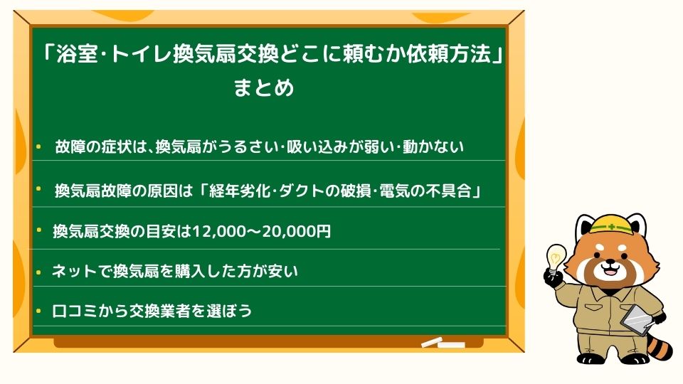 浴室･トイレ換気扇が壊れたときの修理･交換業者の見つけ方のまとめ